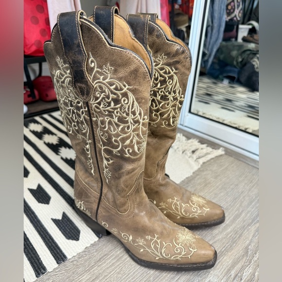 Laredo Women’s Jasmine Cowboy Boots Leather Taupe Size 6 - Picture 1 of 11